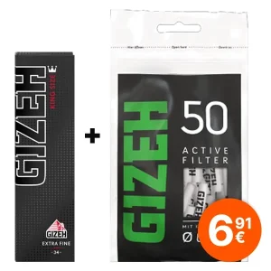 Gizeh Black Active Filter mit Kokoskohle 50 x 6 mm Beutel + Blättchen Bundle