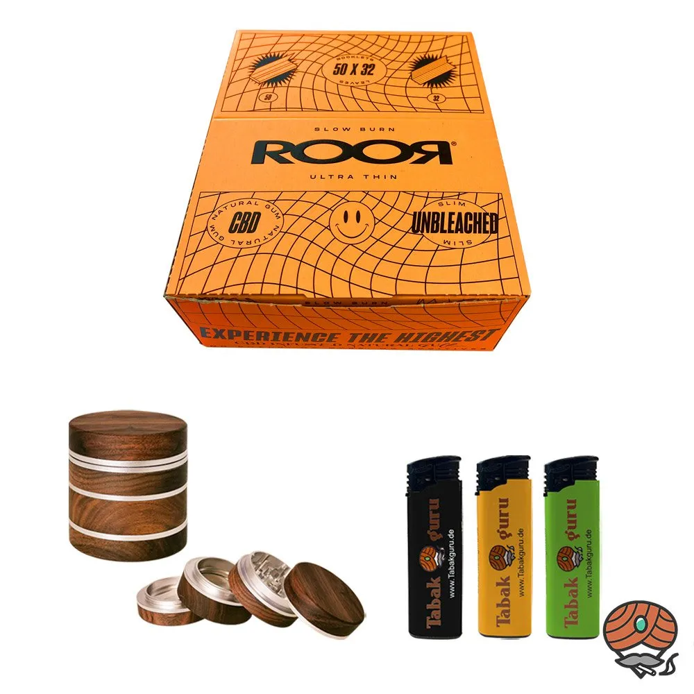 ROOR Unbleached Slim Long + Super Heroes Kräutermühle Holz / Metall, 60mm
