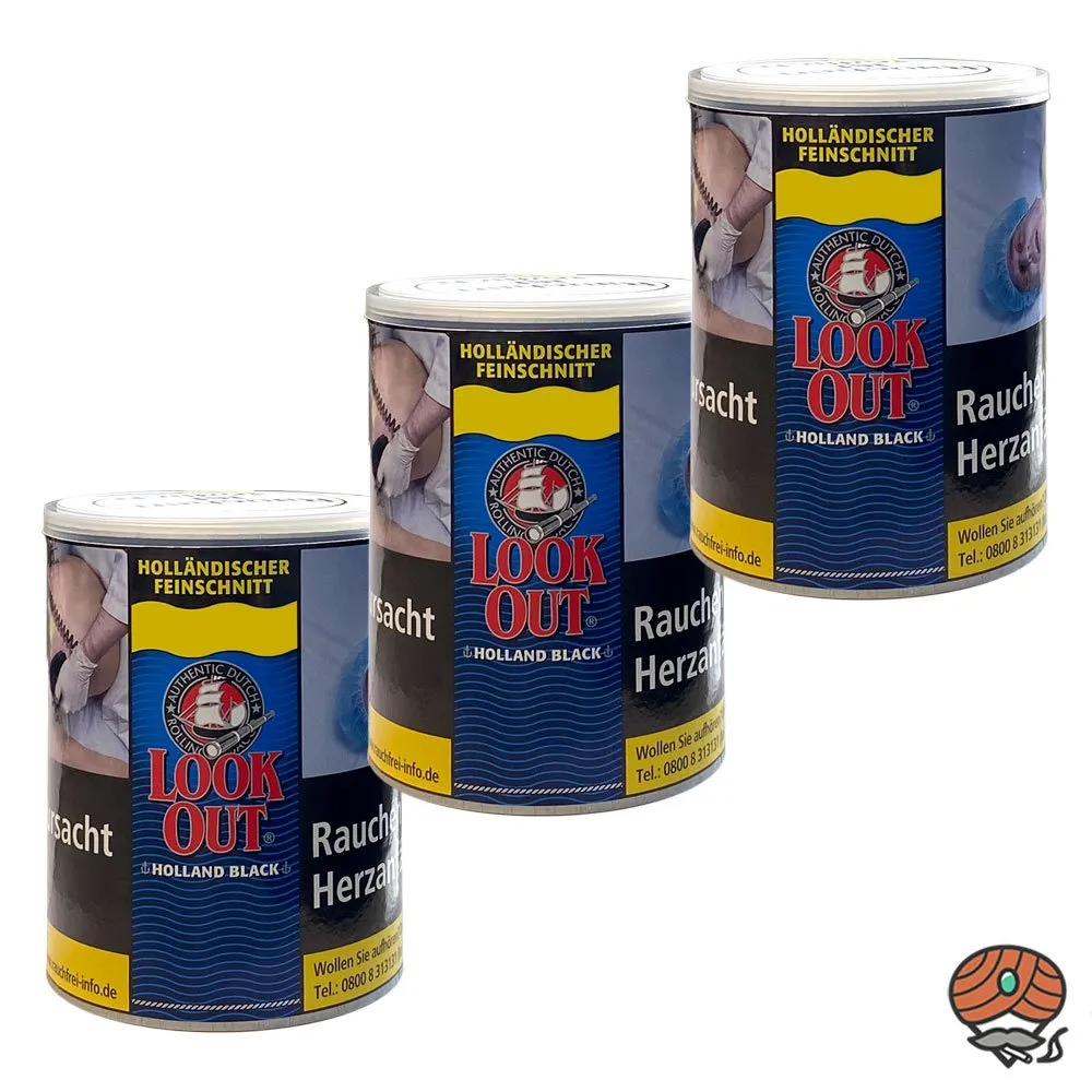 3x Look Out Holland Black (Zware) Dose à 150g Drehtabak Zigarettentabak