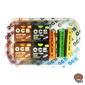 OCB Set, Metall-Stopftablett weiß, Activ Tips Slim/Unbleached, ROOR Blättchen