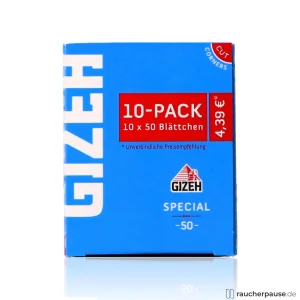 Gizeh Special Blau Blättchen | 10-Pack | Dünn & Geschmacksneutral | 100% Zellulose